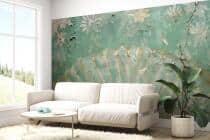 Postarzana, Turkusowa Fototapeta Retro ze złotą mandalą do wnętrz shabby chic 82149 - miniaturka 3