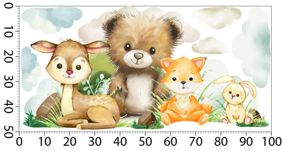 Kolorowe Naklejki na Ścianę- Miś, Lisek i Jelonek | Urocze zwierzątka do pokoju dziecięcego T42168 - zdjęcie 5