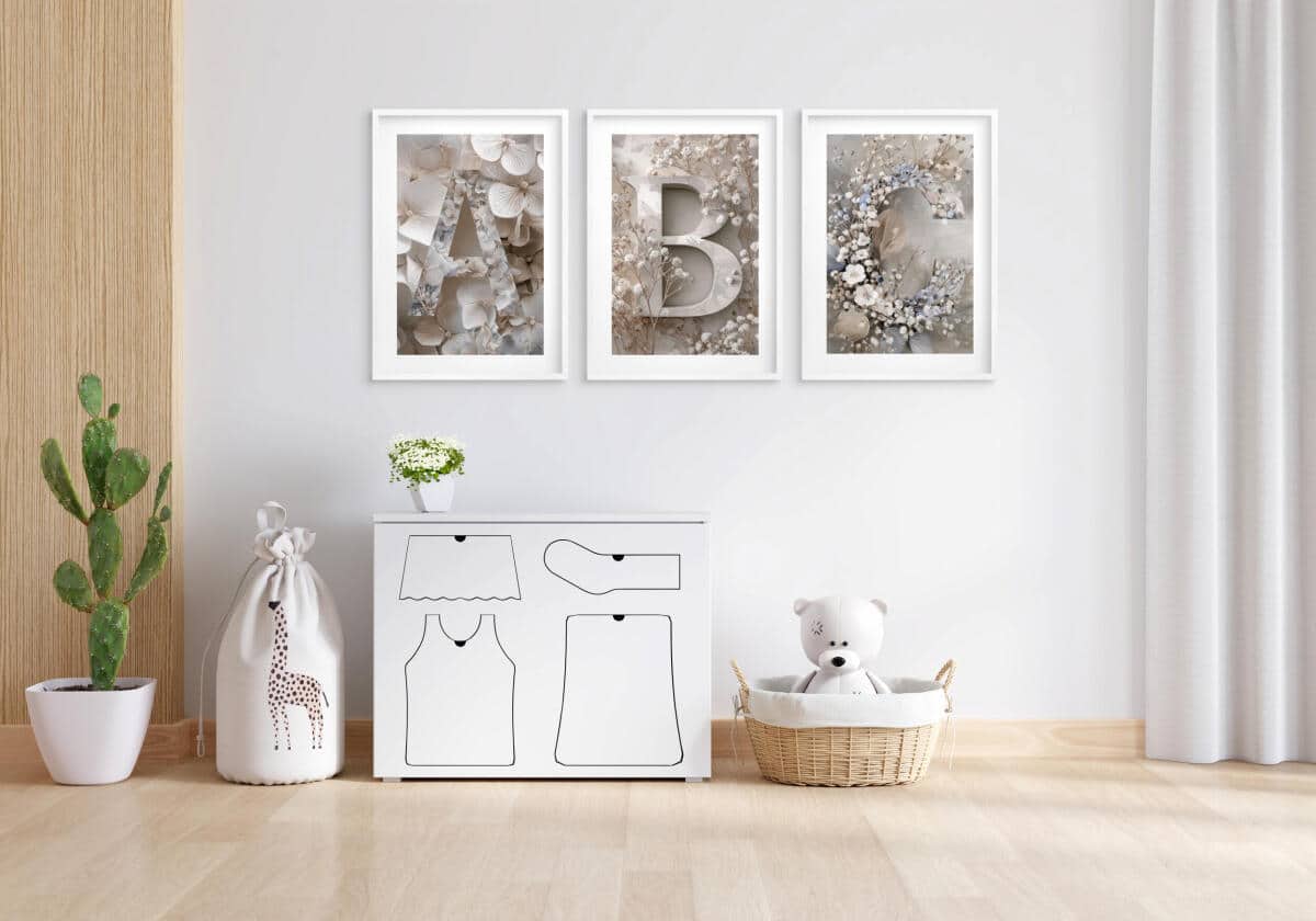 Plakaty z kwiatami dla dzieci- Litery A B C | Pastelowe Obrazki na ścianę do pokoju dziewczynki w stylu boho, skandynawskim 82291 - zdjęcie 4