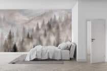 Beżowa Fototapeta do salonu- Subtelny, akwarelowy Las we Mgle | Dekoracja na ścianę w stylu skandynawskim 82243 - miniaturka 2