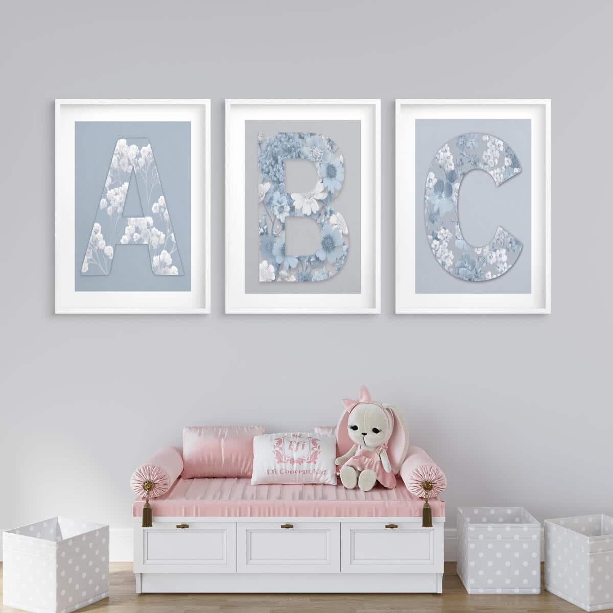 Błękitne Plakaty- Litery i Kwiaty w stylu boho | Obrazy na ścianę do Pokoju dziecięcego 82287 - zdjęcie 3