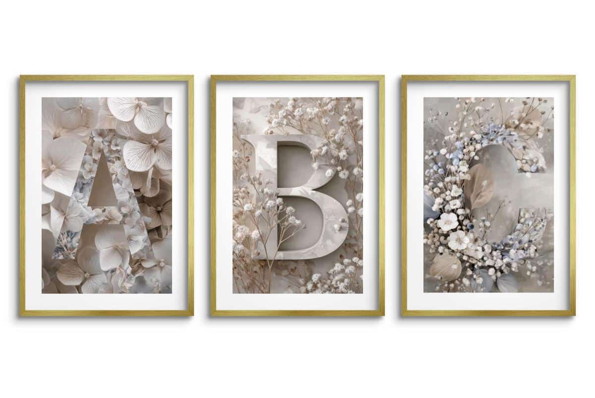 Plakaty z kwiatami dla dzieci- Litery A B C | Pastelowe Obrazki na ścianę do pokoju dziewczynki w stylu boho, skandynawskim 82291 - zdjęcie 7