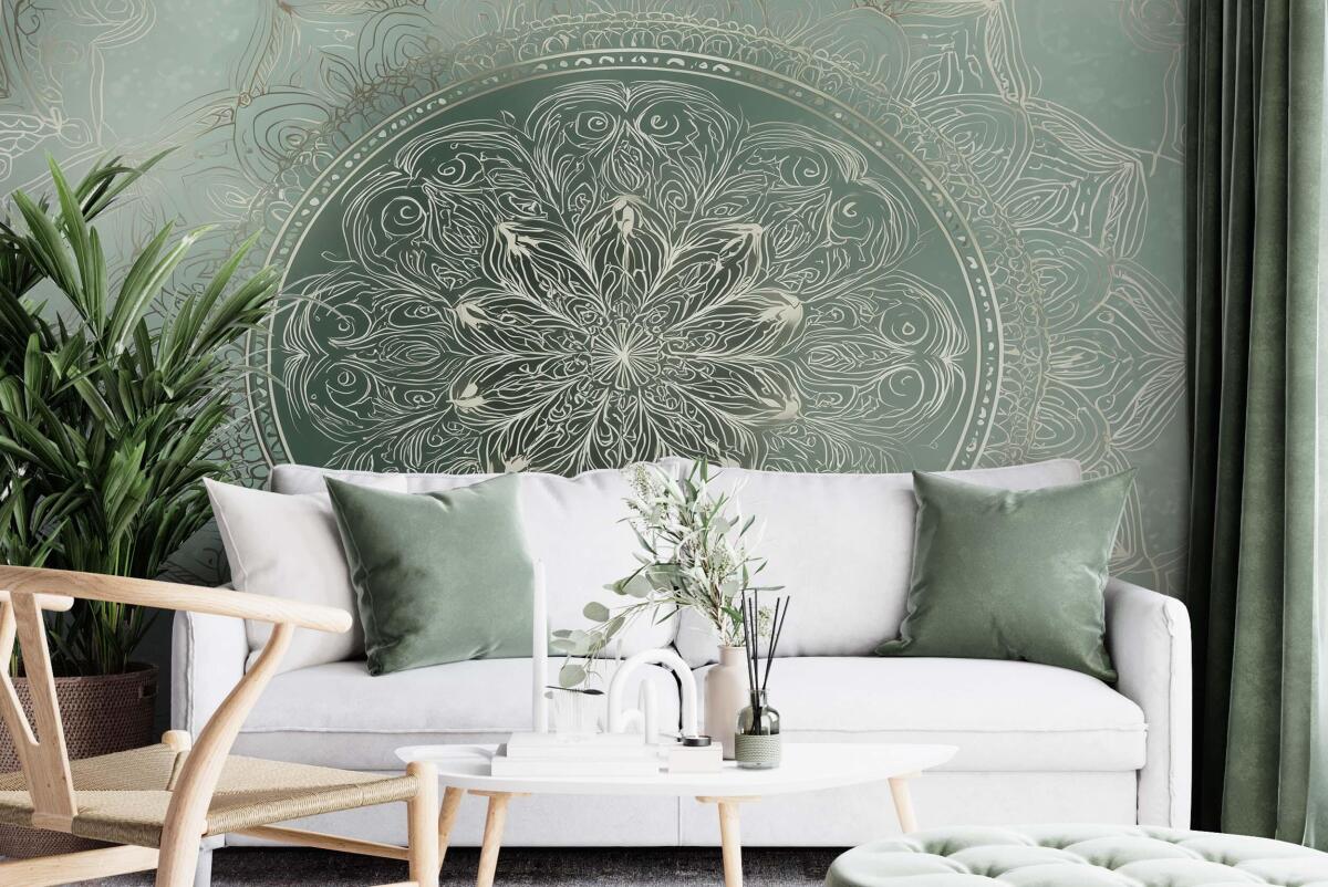 Relaksacyjna Fototapeta z Mandalą w Odcieniach Zieleni i Turkusu | Orientalny, Geometryczny wzór 82148 - zdjęcie 3