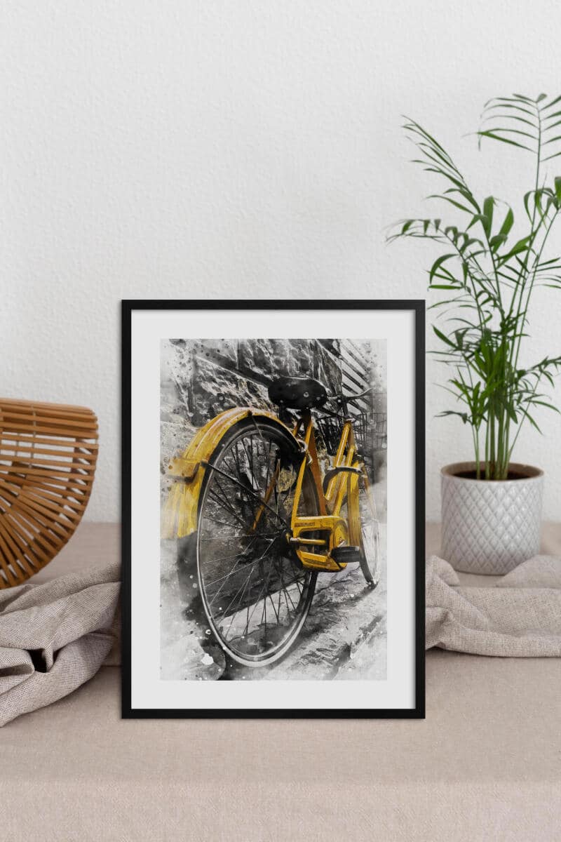 Plakat z Żółtym Rowerem- Akwarela w Stylu Retro 82309 - zdjęcie 3
