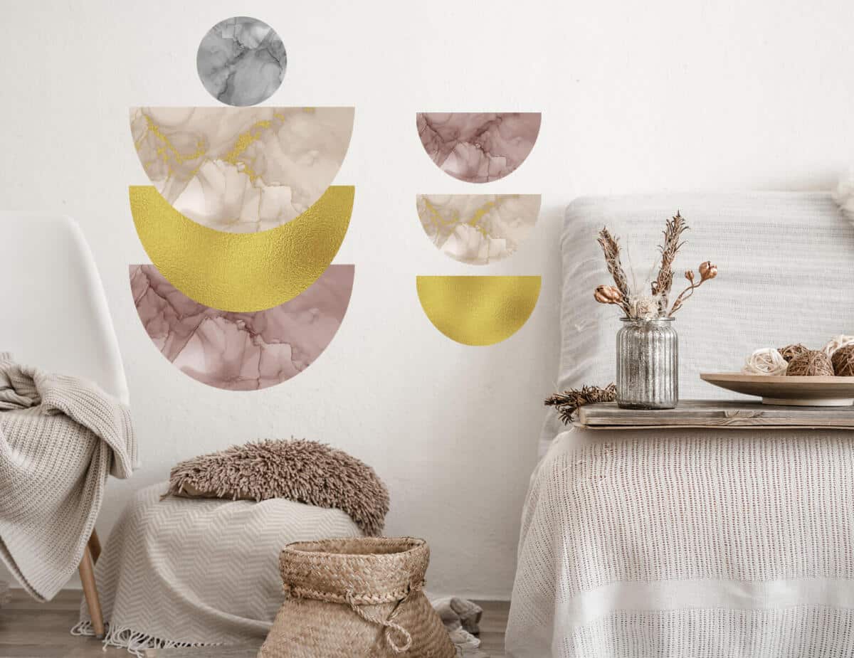 Nowoczesna naklejka na ścianę z efektem marmuru i złota | Oryginalna dekoracja ścienna do salonu, biura T66781 - zdjęcie 2