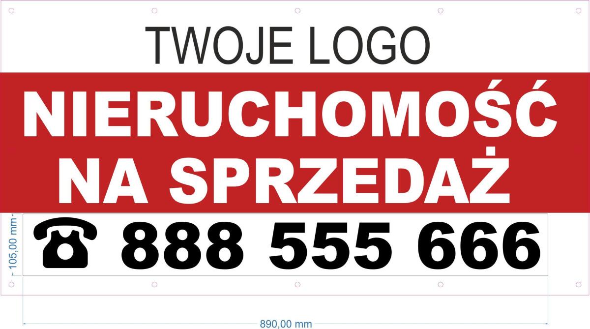 Naklejka z numerem telefonu na baner 50x100cm | Biura Nieruchomości