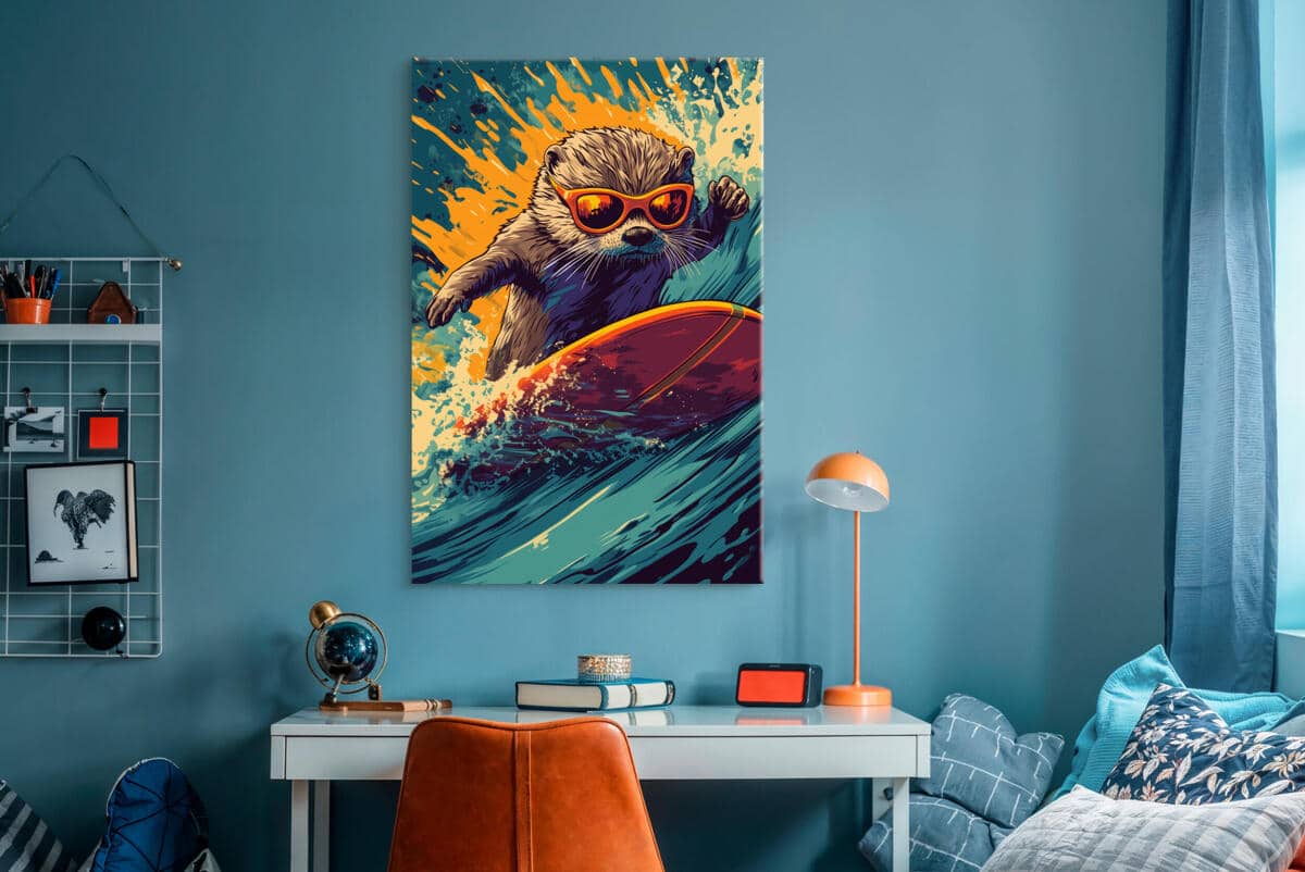 Zabawny Obraz do Pokoju dziecka, nastolatka- Wydra na Fali | Młodzieżowa dekoracja na ścianę O94199 - zdjęcie 3