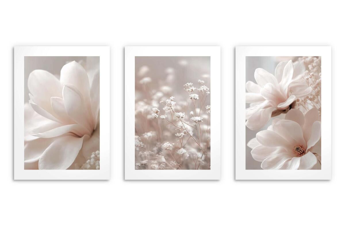 Beżowe Plakaty z Kwiatami Magnolii | Romantyczna Dekoracja do Sypialni w Stylu Skandynawskim 82218 - zdjęcie 8