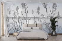 Fototapeta z krajobrazem natury- Rysunek traw i jeziora | Minimalistyczny pejzaż w stylu skandynawskim 82206 - miniaturka 2