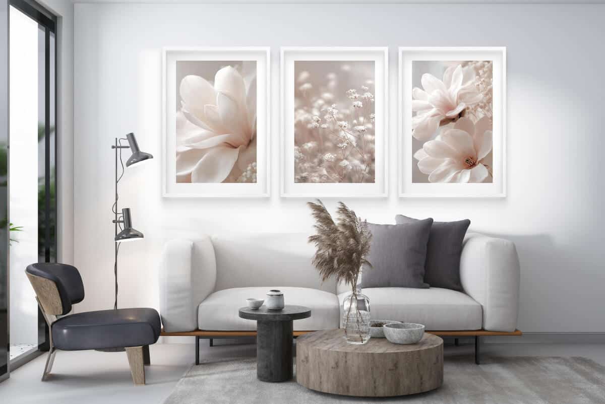 Beżowe Plakaty z Kwiatami Magnolii | Romantyczna Dekoracja do Sypialni w Stylu Skandynawskim 82218 - zdjęcie 3
