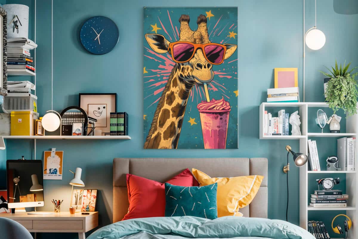 Nowoczesny obraz na płótnie – Śmieszna żyrafa w okularach | Dekoracja do pokoju nastolatki O94124 - zdjęcie 5