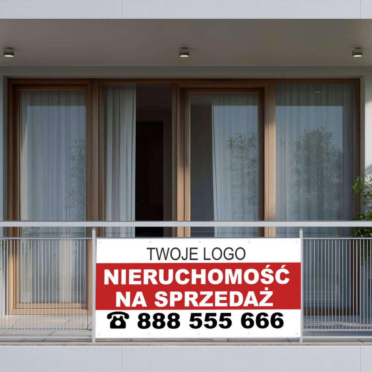 Baner reklamowy SPRZEDAM dla biur i agentów nieruchomości z logo i numerem telefonu - zdjęcie 3