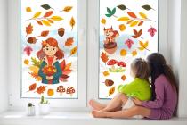 Dziecięce Naklejki na okno, szybę- Jesień | Kolorowe liście- dekoracja jesienna do przedszkola, klasy, żłobka 68024 - miniaturka 1