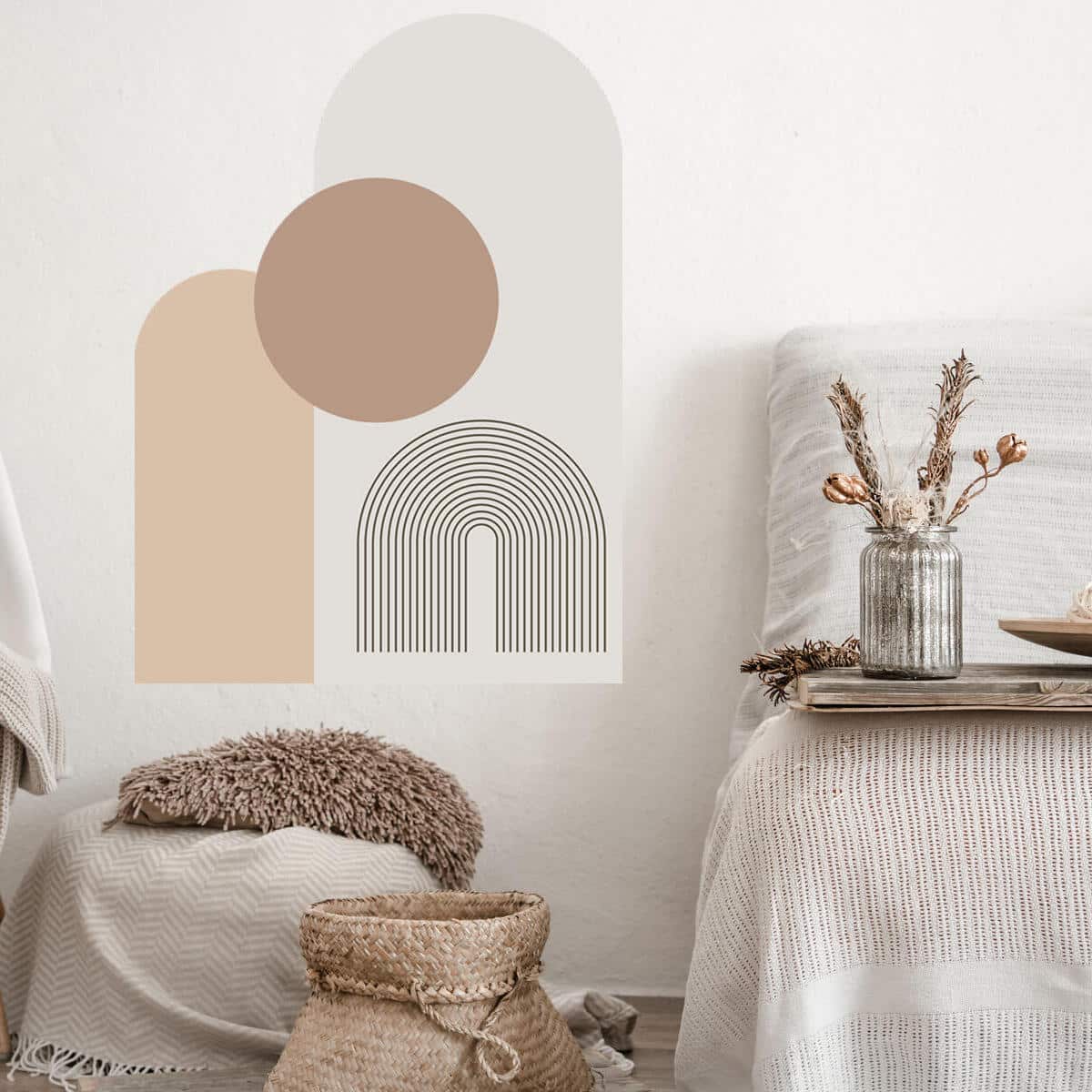 Dekoracyjna Naklejka na ścianę w stylu boho- Geometryczne Kształty | Beżowa dekoracja do salonu, sypialni T66779 - zdjęcie 2