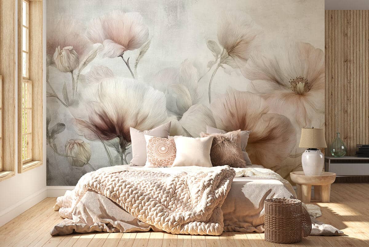 Fototapeta- Pastelowe Maki Akwarela | Delikatna Kwiatowa Dekoracja w stylu Vintage 82121 - zdjęcie 2