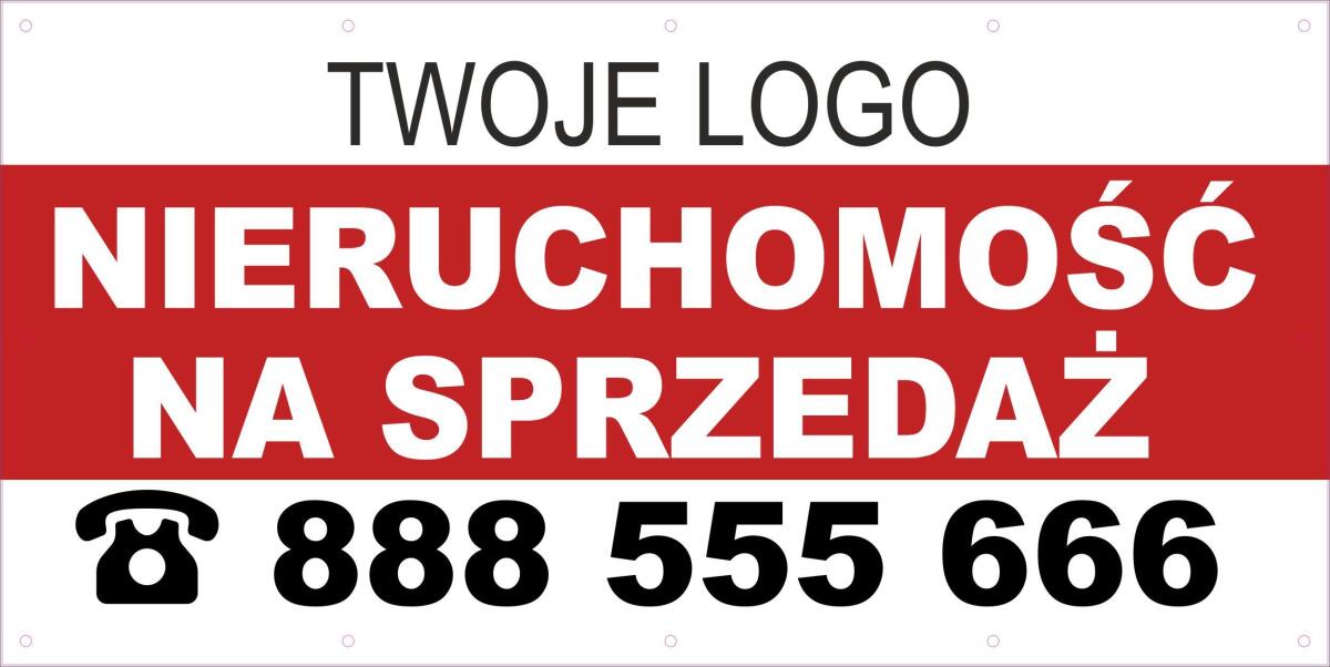 Baner reklamowy SPRZEDAM dla biur i agentów nieruchomości z logo i numerem telefonu - zdjęcie 1