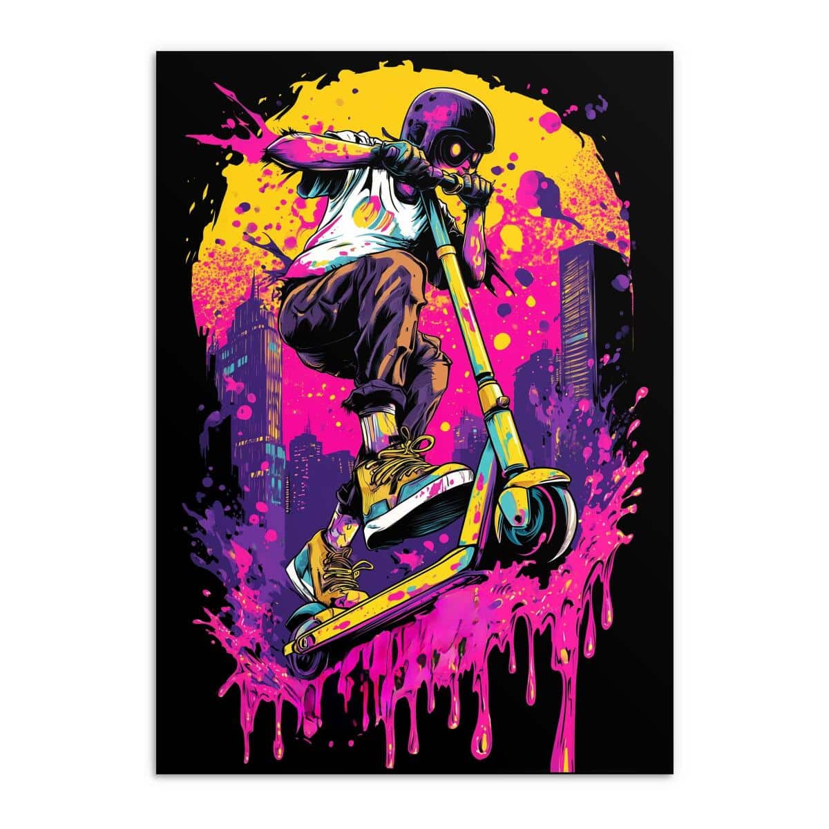 Kolorowy plakat graffiti – hulajnoga i i neonowe barwy | Dekoracja Street Art do pokoju chłopca, nastolatka 82192 - zdjęcie 7