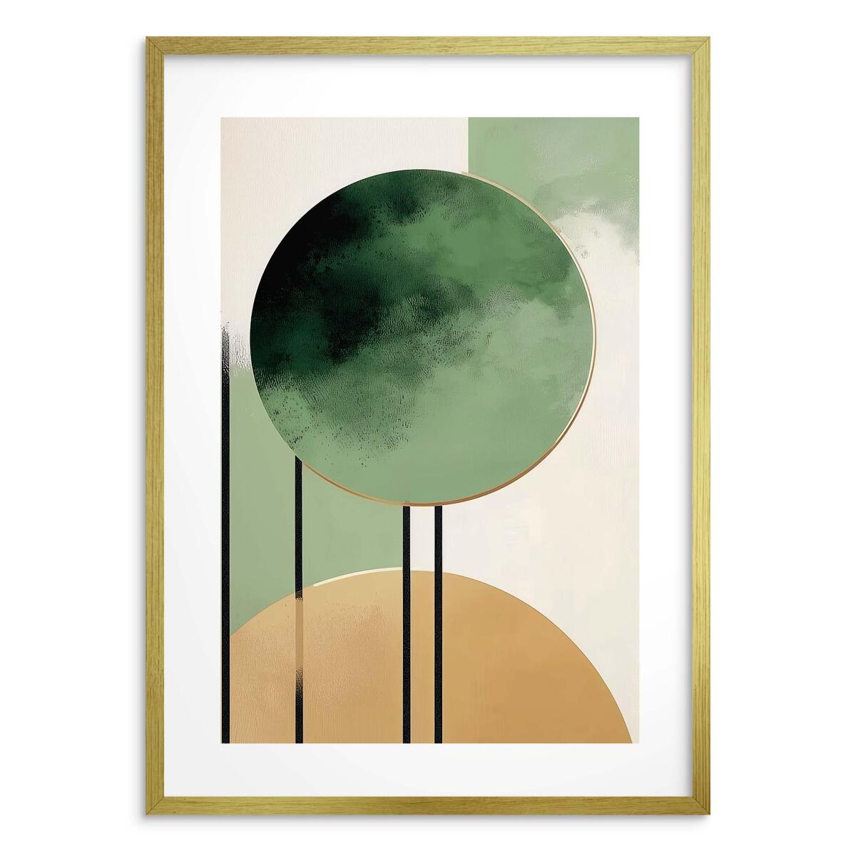 Minimalistyczny Plakat Abstrakcyjny – Zielone i Złote Kształty | Geometryczne Obrazy na ścianę w stylu boho, nordic 82307 - zdjęcie 5