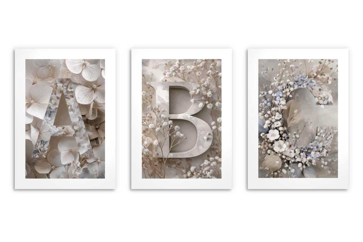 Plakaty z kwiatami dla dzieci- Litery A B C | Pastelowe Obrazki na ścianę do pokoju dziewczynki w stylu boho, skandynawskim 82291 - zdjęcie 8