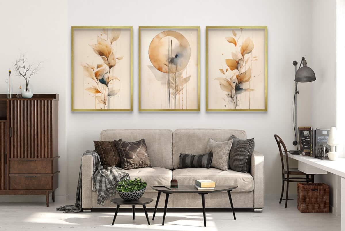 Beżowe Plakaty- Abstrakcyjne Liście, Rośliny | Obrazy na ścianę Akwarela | Elegancka Dekoracja do wnętrz Boho 94026 - zdjęcie 2