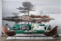 Fototapeta do Salonu — Mglisty Pejzaż Wyspy na Jeziorze | Dekoracja na ścianę w stylu skandynawskim 82107 - miniaturka 3