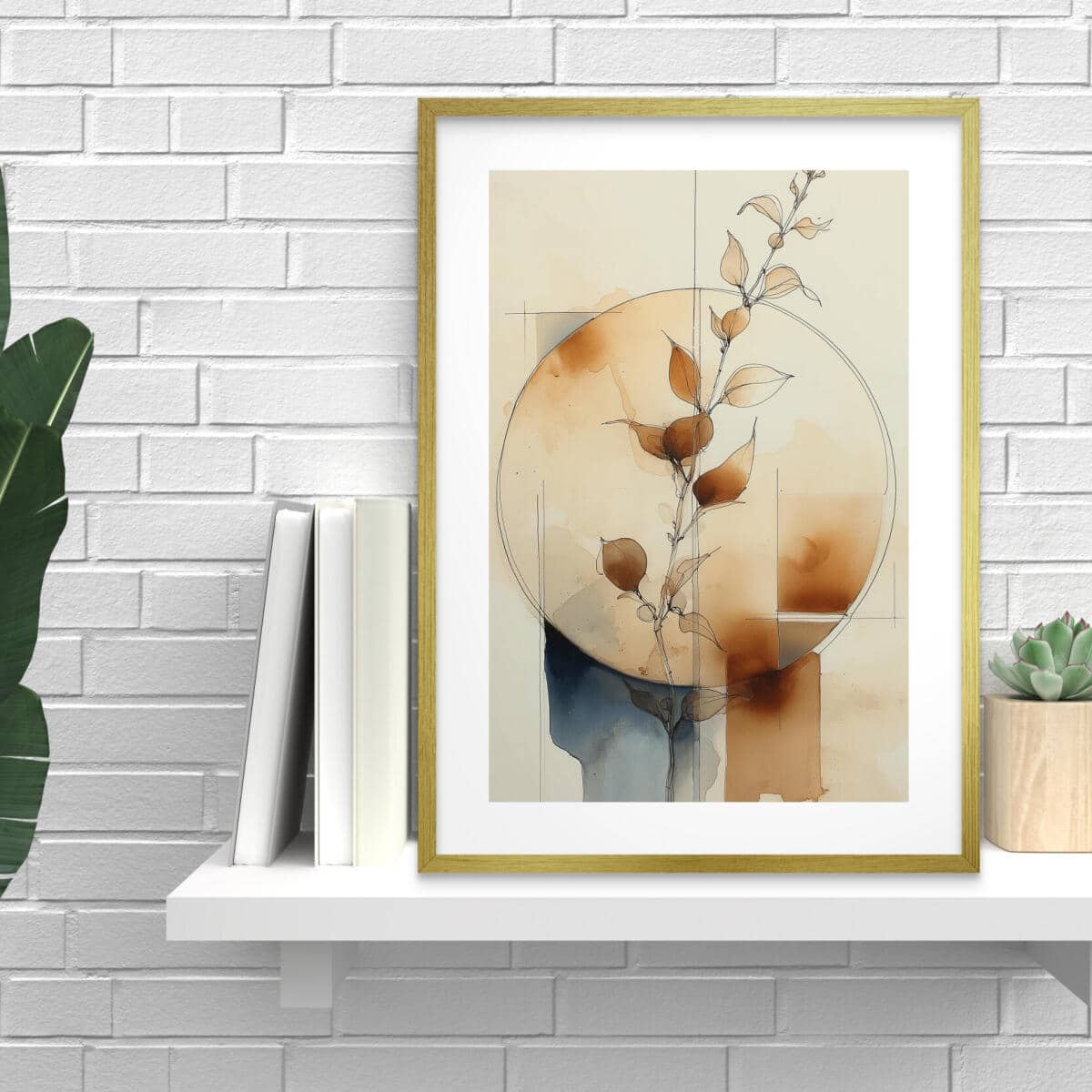 Minimalistyczny plakat boho- harmonia natury | Akwarelowa kompozycja w odcieniach beżu i brązu 82202 - zdjęcie 2