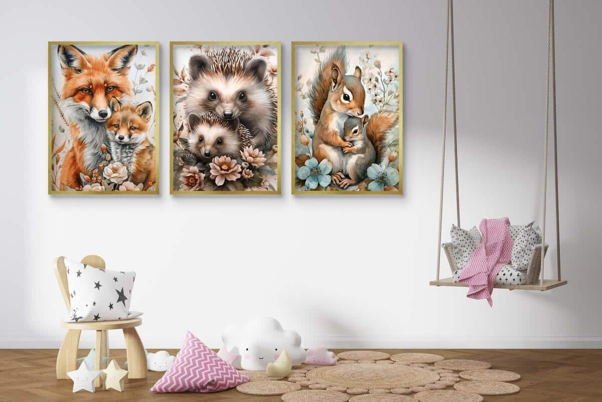Dekoracja do pokoju dziecka, przedszkola, żłobka | Bajkowe Plakaty dla dzieci- Liski, Jeże, Wiewiórki 82143 - zdjęcie 4