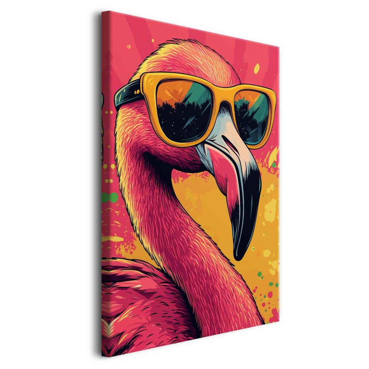 Obraz na płótnie Flaming w okularach | Kolorowa dekoracja ścienna | Tropikalny styl pop art do salonu, biura i pokoju młodzieżowego O94120 - zdjęcie 2