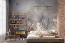 Fototapeta Tropikalne Liście Boho w beżach i szarościach | Subtelna Tapeta do sypialni 82245 - miniaturka 3