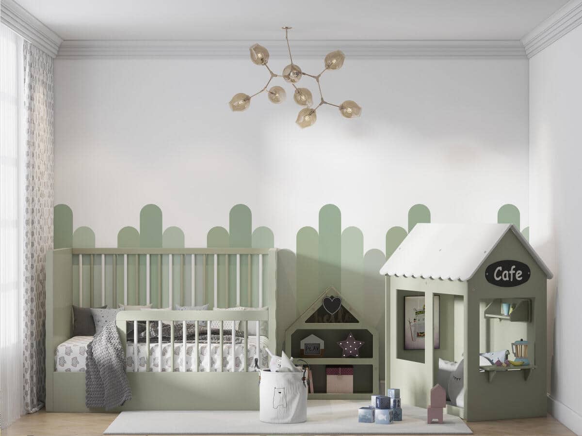 Zielona Lamperia dla dzieci- ochronna naklejka na ścianę | Tapeta do pokoju dziecięcego- pastelowe paski 66775 - zdjęcie 3