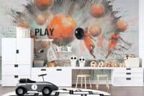 Fototapeta 3D Piłka Nożna – Piłkarze i Pomarańczowe Piłki | Sportowa Dekoracja do Pokoju Chłopca 82242 - miniaturka 3