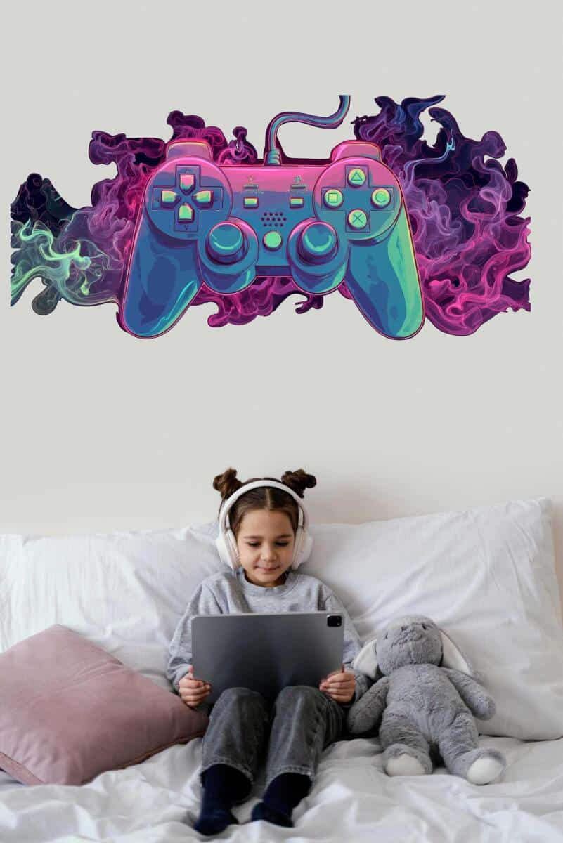 Gamingowa Naklejka na ścianę – Kontroler do gier w neonowym dymie | Pokój gracza, nastolatka T82175 - zdjęcie 3