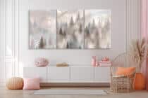 Tryptyk na Płótnie – Mglisty Las | Nowoczesny Obraz na ścianę do Salonu Boho i Nordic 82260 - miniaturka 4