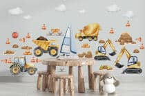 Naklejki na ścianę- Plac Budowy | Koparki, Betoniaka, Traktor | Maszyny budowlane i ciężarówki do pokoju chłopca, przedszkolaka T42171 - miniaturka 1