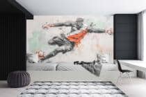 Nowoczesna Fototapeta z Piłkarzem | Tapeta Młodzieżowa z motywem Piłki Nożnej w stylu akwareli 82239 - miniaturka 3