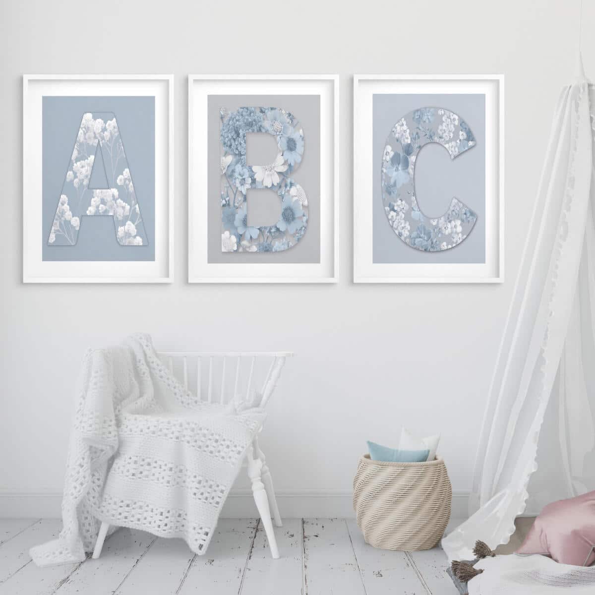 Błękitne Plakaty- Litery i Kwiaty w stylu boho | Obrazy na ścianę do Pokoju dziecięcego 82287 - zdjęcie 4