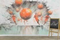 Fototapeta 3D Piłka Nożna – Piłkarze i Pomarańczowe Piłki | Sportowa Dekoracja do Pokoju Chłopca 82242 - miniaturka 1