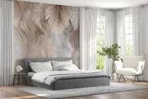 Elegancka Fototapeta z Motywem Liści Palmowych | Beżowo-Kremowa Dekoracja do wnętrz Boho 82246 - miniaturka 1