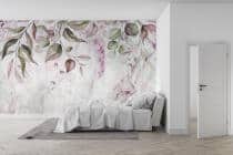 Fototapeta w odcieniach zieleni i różu- Wiszące kwiaty i liście | Romantyczna dekoracja do sypialni 82250 - miniaturka 2