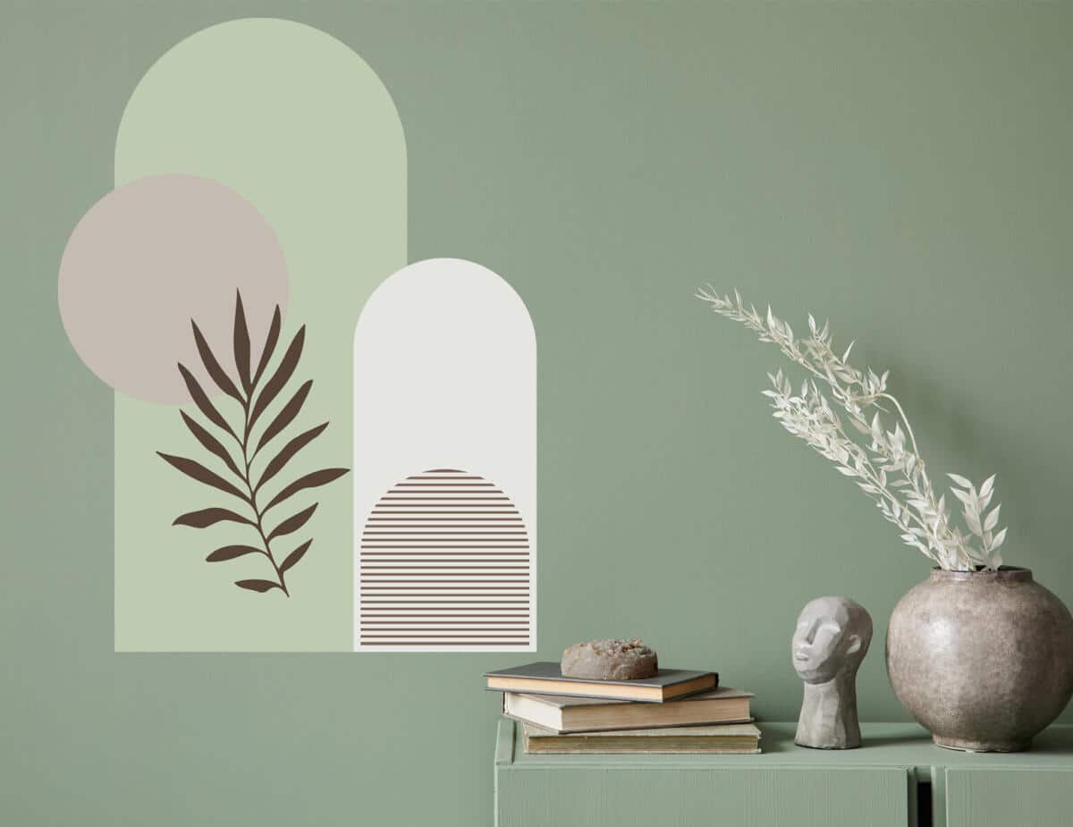 Naklejka ścienna- Roślinny motyw i geometryczne formy | Zielone dekoracje do wnętrz boho, skandynawskich T66780 - zdjęcie 3
