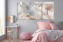 WYPRZEDAŻ 60x120 Obrazy na Płótnie – Liście w beżu | Minimalistyczny Tryptyk w Stylu Skandynawskim, boho 82259 - miniaturka 3