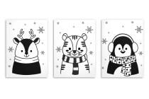 Obrazki Kontrastowe dla niemowląt | Czarno-białe Plakaty dla dzieci- zimowe zwierzątka 82158 - miniaturka 8