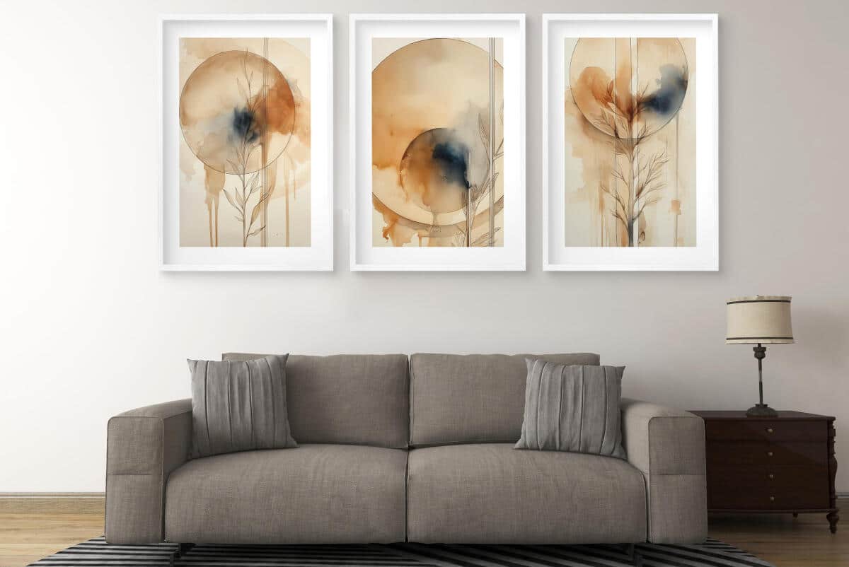Plakaty Boho Akwarela | Zestaw Obrazów Abstrakcyjnych z Motywem Roślinnym | Beżowa Dekoracja do Salonu i Sypialni 82200 - zdjęcie 2