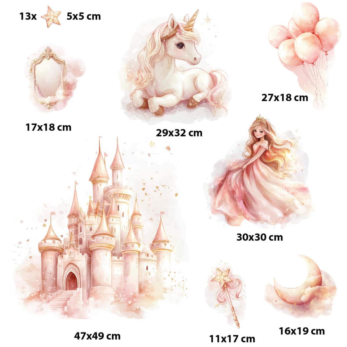 Różowe Naklejki dla dziewczynki – Księżniczka, Zamek, Jednorożec T42170 - zdjęcie 4