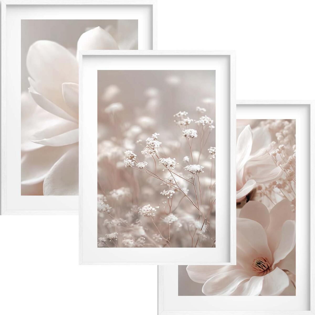 Beżowe Plakaty z Kwiatami Magnolii | Romantyczna Dekoracja do Sypialni w Stylu Skandynawskim 82218