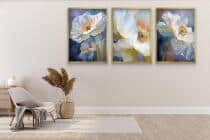 Nowoczesne Plakaty z Kwiatami – Tryptyk Akwarela Białe Maki | Elegancka Dekoracja Ścienna do Salonu i Sypialni 82141 - miniaturka 3