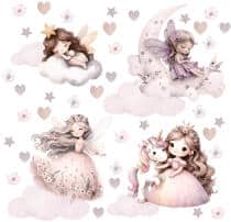 Pastelowe Naklejki dla Dzieci – Wróżki, Księżyc i Gwiazdki | Różowe Naklejki na ścianę do pokoju dziewczynki T42172 - miniaturka 4