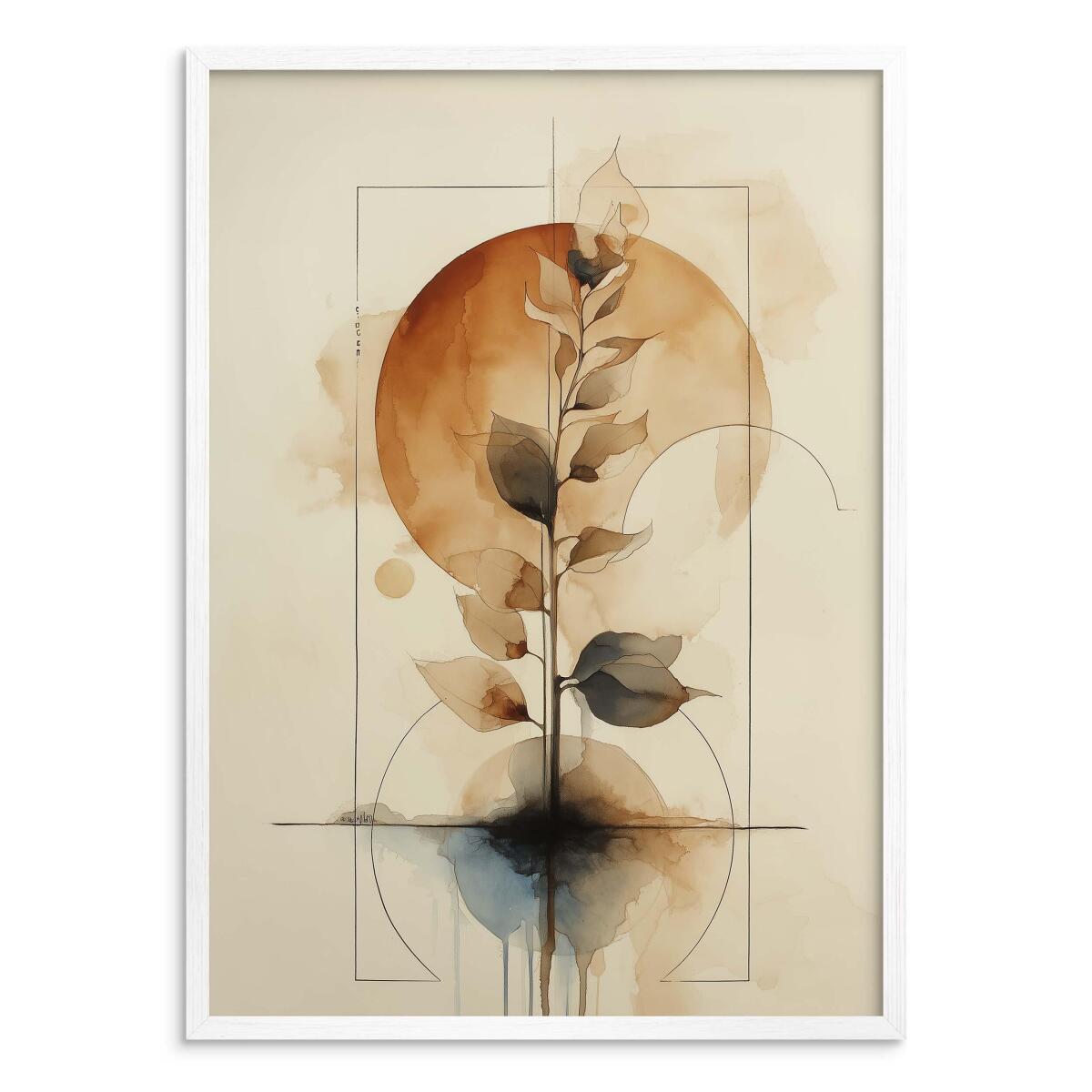 Subtelny Plakat Zen- akwarela i geometria | Minimalistyczny Obraz botaniczny w odcieniach brązu i beżu 82204 - zdjęcie 5