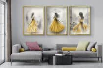 Subtelne Plakaty z kobietą w złotej sukni | Elegancki Tryptyk Akwarela | Obrazy na ścianę do salonu, sypialni 94025 - miniaturka 3