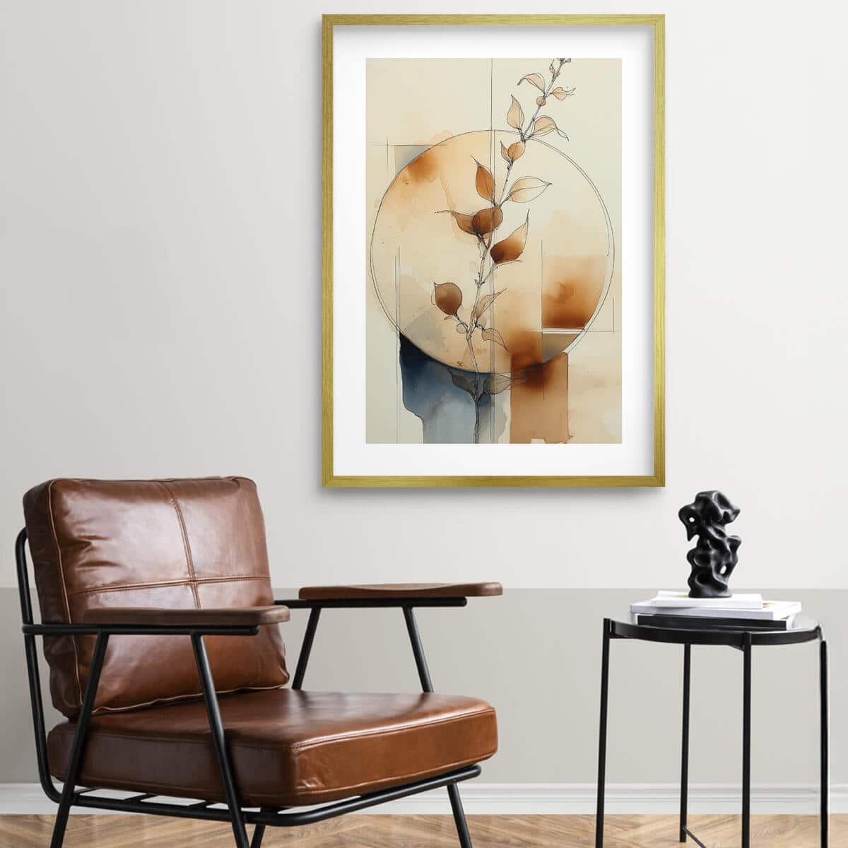 Minimalistyczny plakat boho- harmonia natury | Akwarelowa kompozycja w odcieniach beżu i brązu 82202 - zdjęcie 4